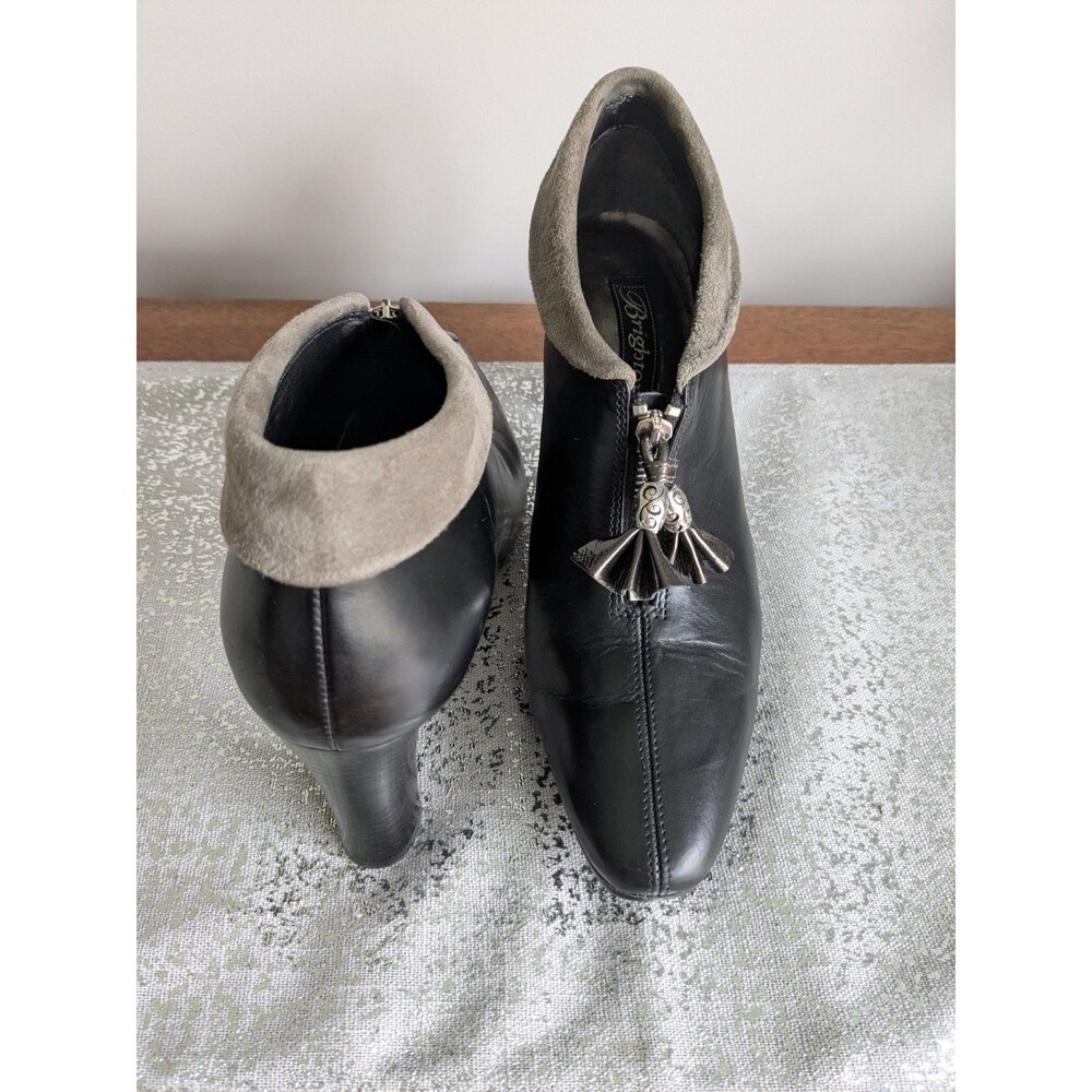 Brighton Stacey Ankle Boots Women's 8.5 M Black Leather Silver Tip Tassels Zip